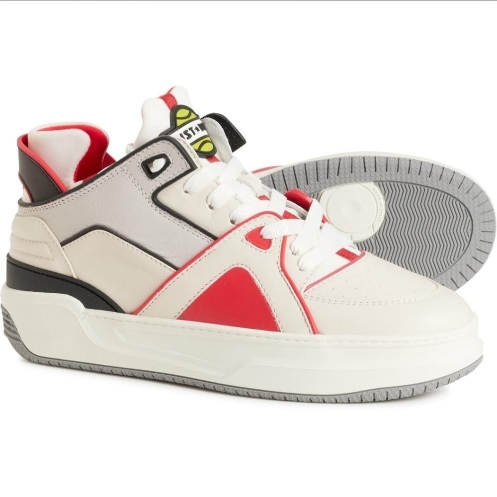 Authentic NIB Brand New Just Dons Mens White/Black/Red Courtside MID Sneakers